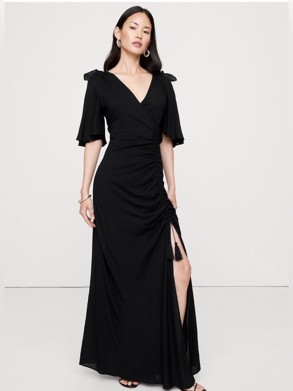 BANANA REPUBLIC STRETCH-CREPE FLUTTER-SLEEVE  MAXI DRESS SZ 6 new